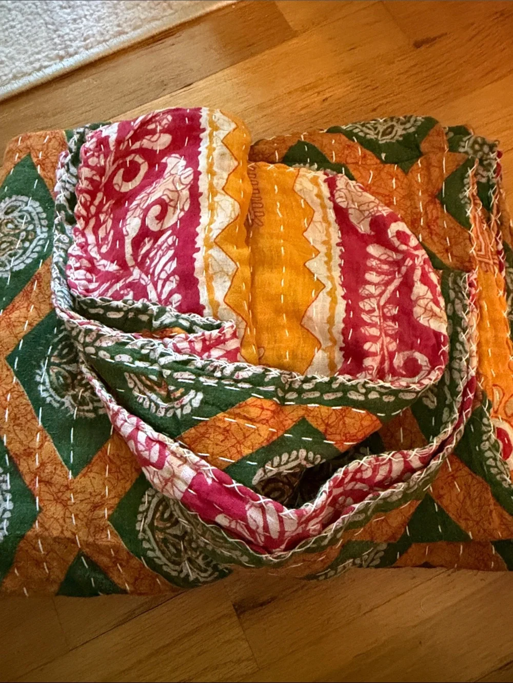 BOHO cotton Kantha reversible Quilted Throw Blanket 55x85 twin